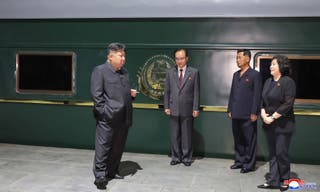 North Korea's leader Kim Jong Un as he departs from Pyongyang by special train to visit China
